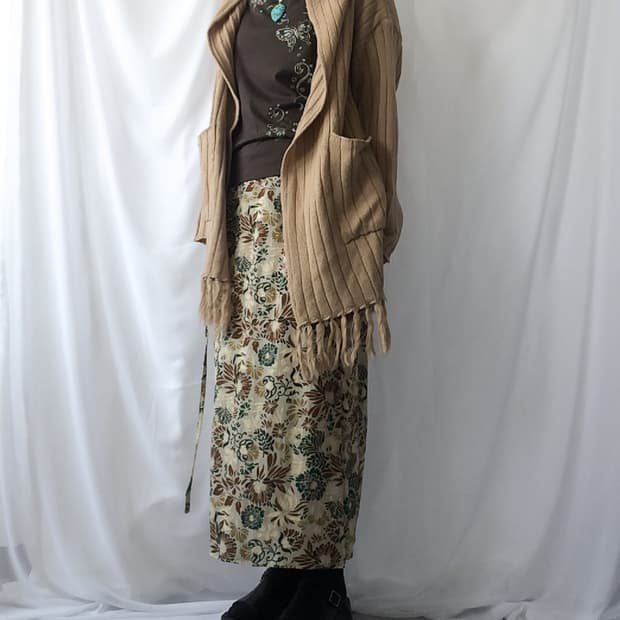 Fringe woolen knit hood open cardigan