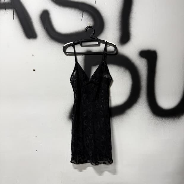 VTG 빈티지 블랙 페미닌 하트 시스루 슬립 원피스