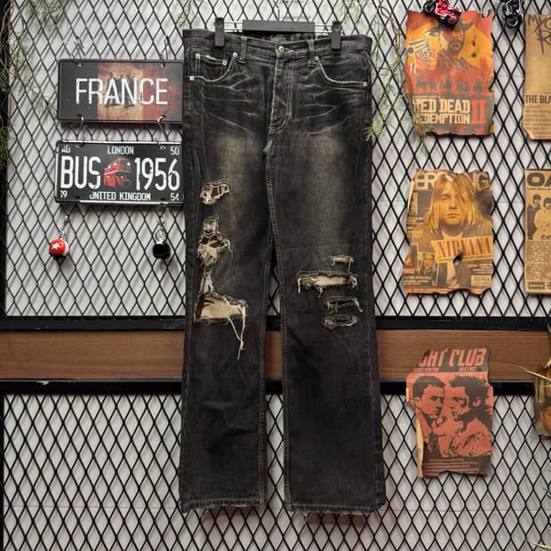 00s JPN VINTAGE 디스트로이드 데님 팬츠 흑청