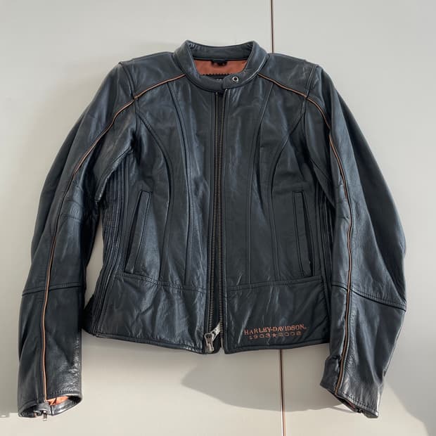 할리데이비슨 블랙 리얼 레더 싱글 차이나넥 가죽 자켓
