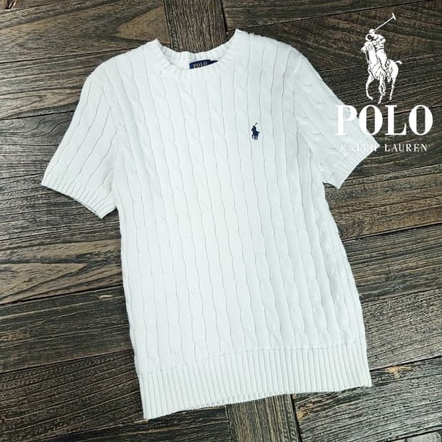 [폴로 랄프로렌] 포니 로고 자수 케이블 반팔 니트 아이보리 M19613