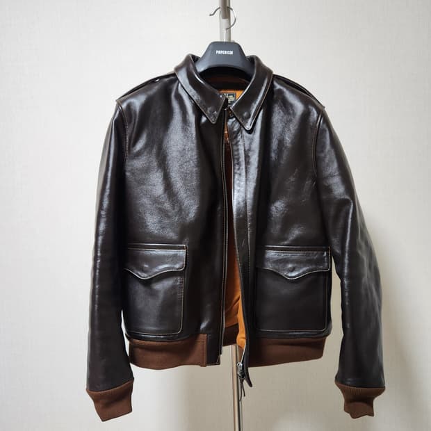 VELUOKLDLY 가죽 A-2 항공 점퍼 브라운 2XL(100-105)