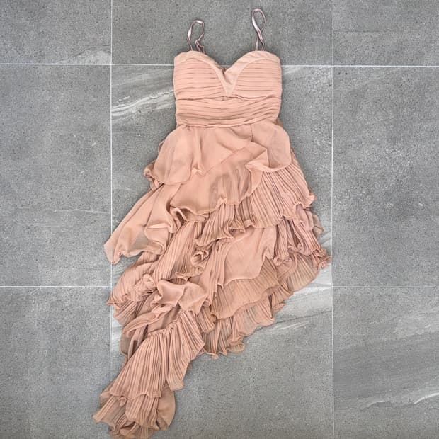 Coral pink asymmetrical ruffle sheer ops