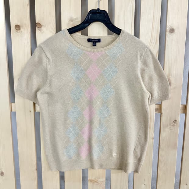 (M) 버버리 아가일 베이지 반팔 니트
