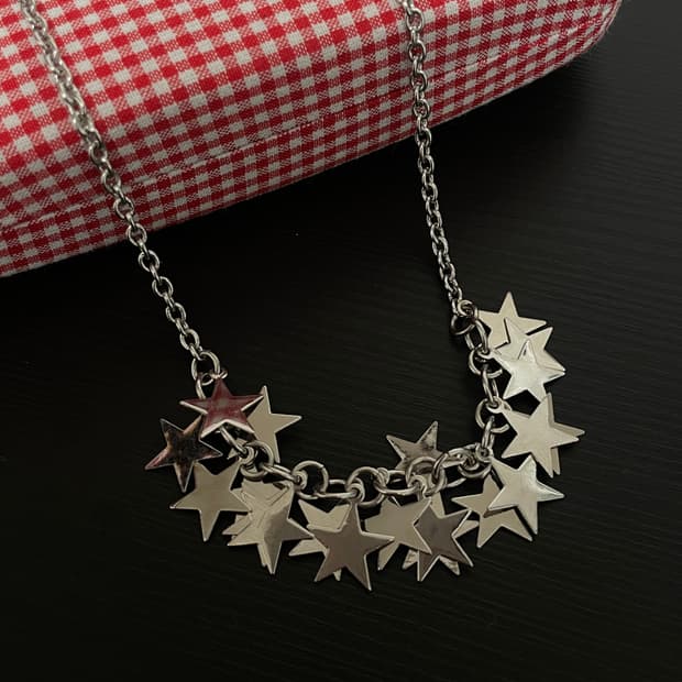빈티지 갸루 펑크 실버 별 멀티참 목걸이