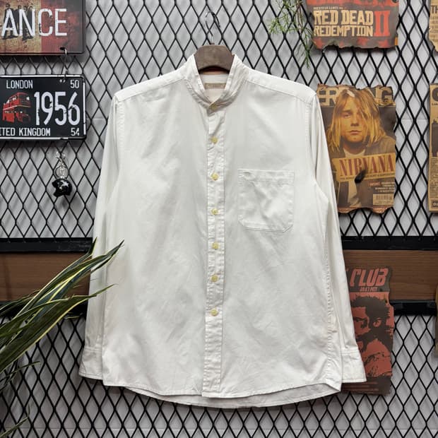 버버리 브릿 긴팔 셔츠 코튼 버튼업 원포켓 디테일 화이트