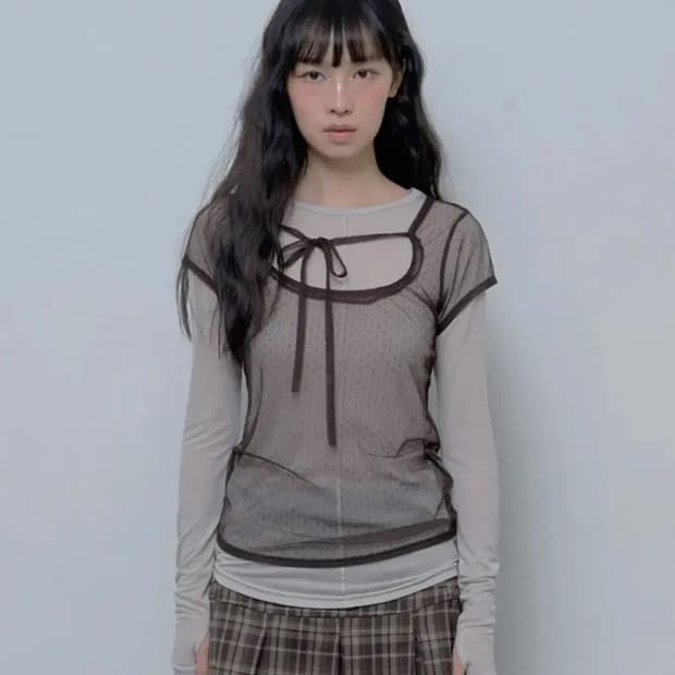 팬시클럽 도트 레이어드 롱슬리브