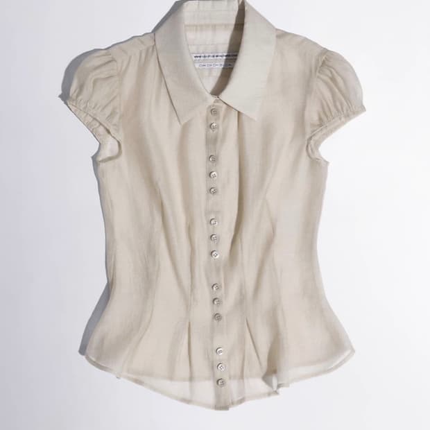 Sculptor sheer pleated hem blouse beige