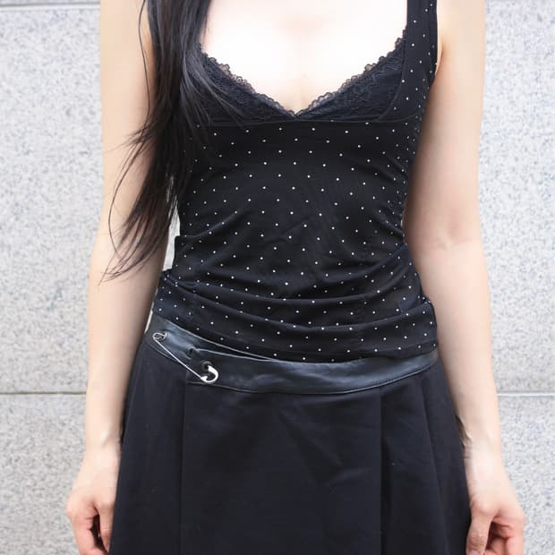 lace layered polka dot sleeveless