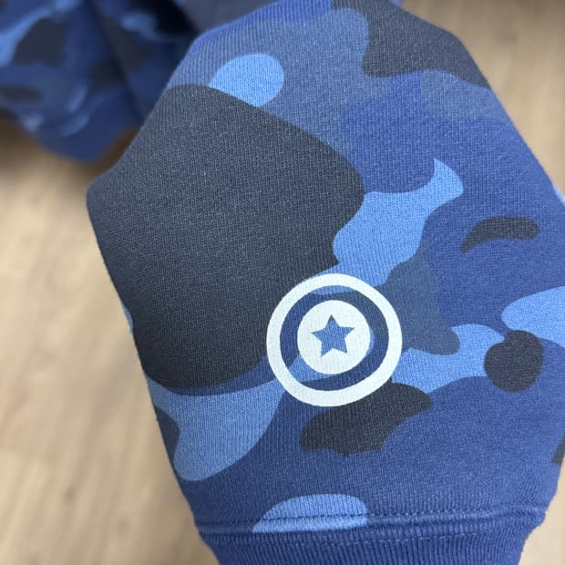 베이프 컬러 카모 샤크 풀 집업 후드 네이비