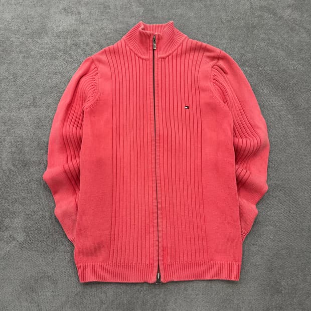 XS 타미힐피거 핑크 니트 집업 가디건