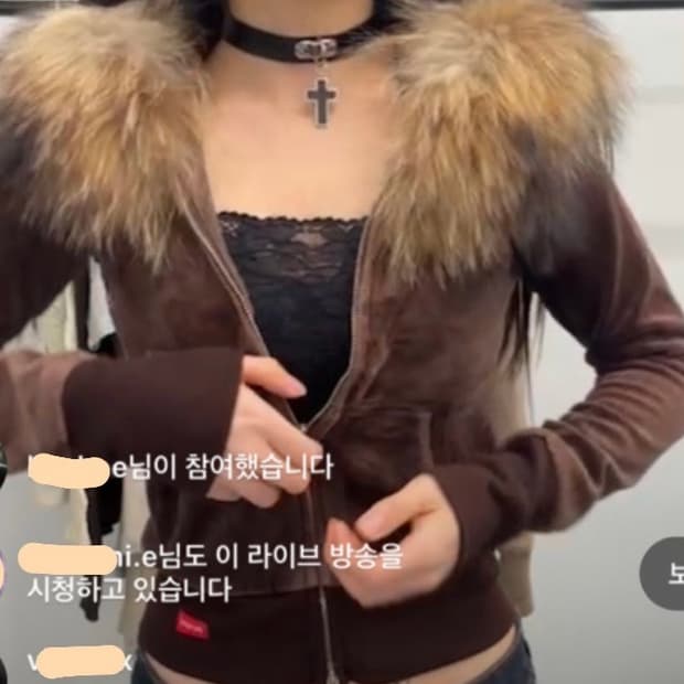 브라운 벨벳 퍼 후드집업 y2k갸루