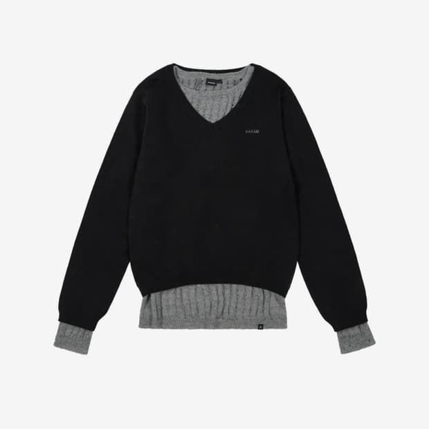 아캄 Layered V-Neck Knit (Black)