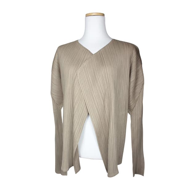 이세이 플리츠플리즈 카키 주름 오픈형 가오리 가디건 4