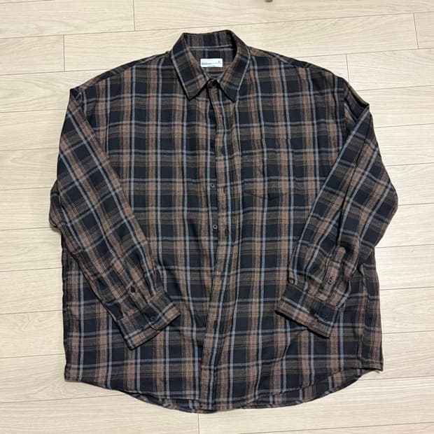 스탠다드에러 빈티지 오버핏 체크 셔츠 블랙 L