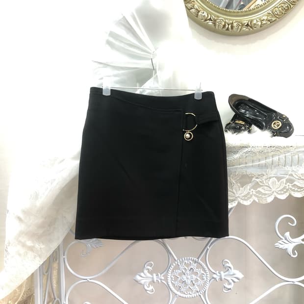 pearl ring point basic black mini skirt 