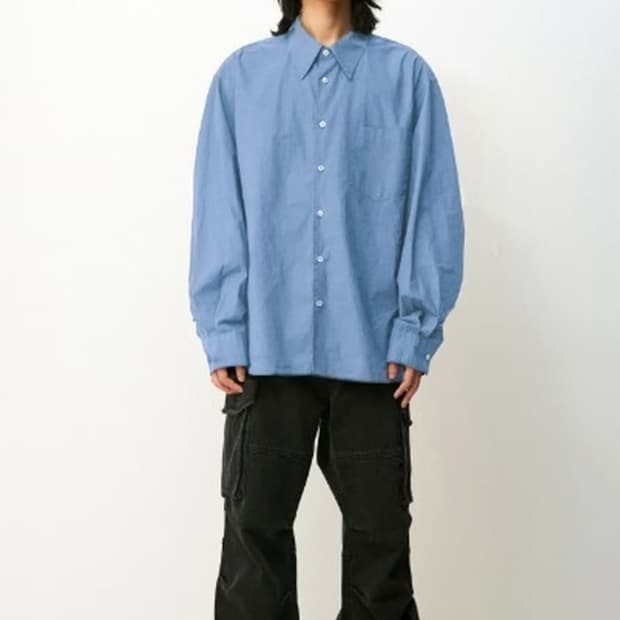 COOR 에센셜 워시트 코튼셔츠 스카이블루