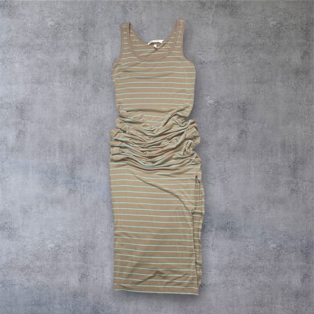 빅토리아시크릿 베이지 스트라이프 셔링 슬리브리스 롱 원피스 XS