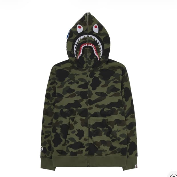 베이프 퍼스트 카모 샤크 후드 아미 그린 s 녹계 베이프 후드집업