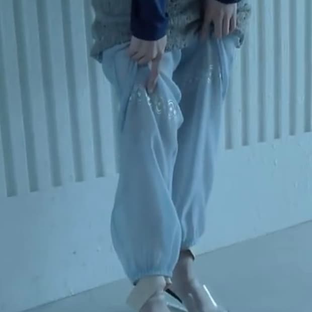 샵페어리 시스루 큐빅 팬츠 블루 faerie