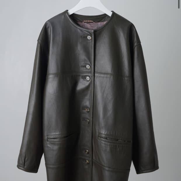 스페인 빈티지 가죽 코트 (오버핏, M)