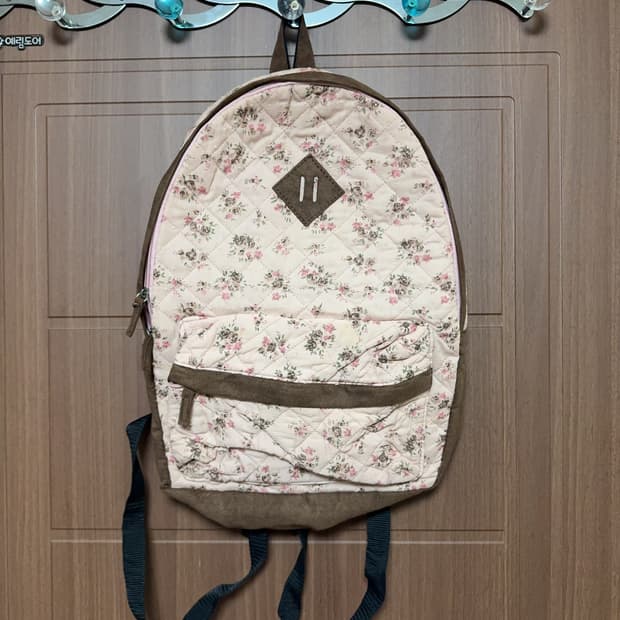 일본 빈티지 모리걸 퀄팅 플라워 핑크 베이지 도트 돼지코 백팩 모리 가방