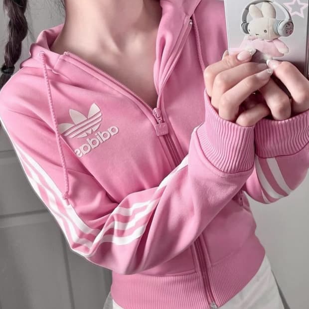 아디다스 빈티지 흰핑 져지 후드집업 핑크