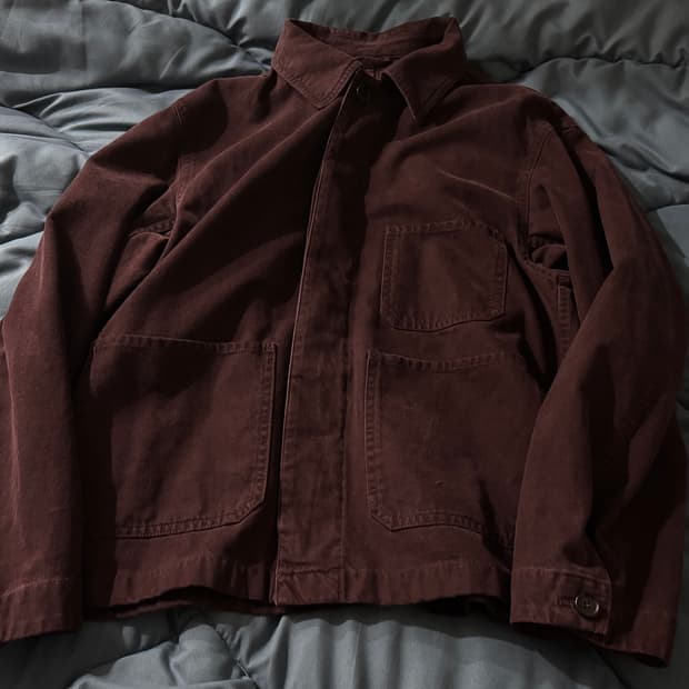 포터리 브러쉬드 코튼 워크 자켓 플럼 1사이즈