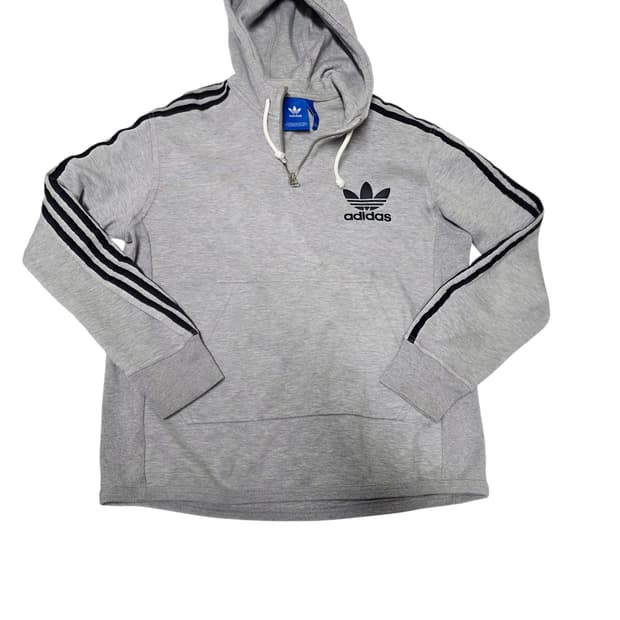 [아디다스] 유니크한 반집업 디자인 그레이 트레포일 후드티 XL (실측M