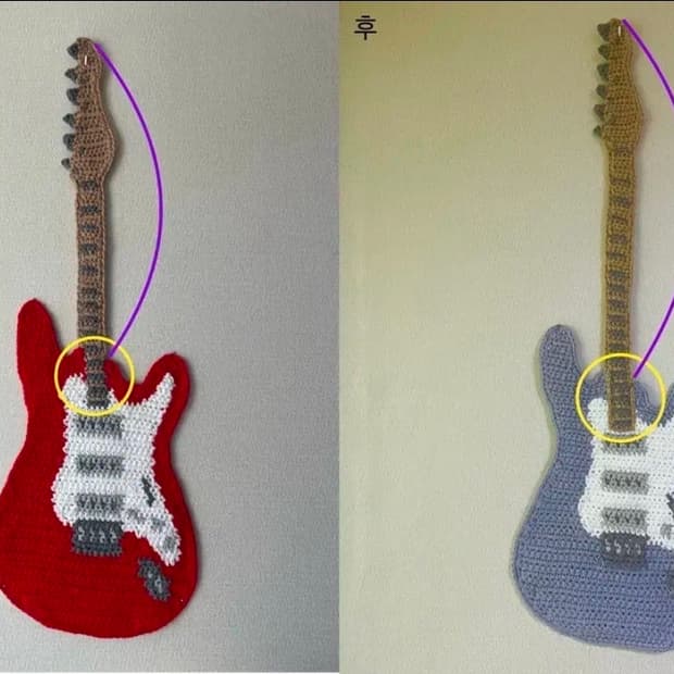 빨간색 기타 니트 태피스트리 뜨개