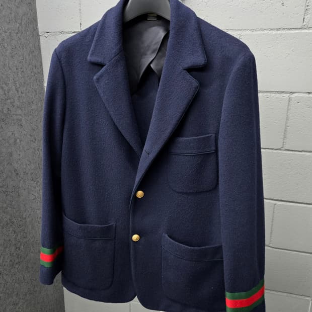 구찌 금장 삼선 스트라이프 울 블레이저 자켓 46