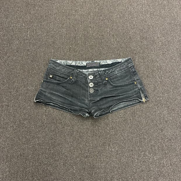 26) Japanese vintage 여성 지퍼 디테일 흑청 데님 숏팬츠