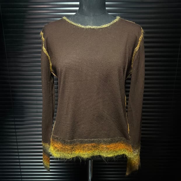 Cest moijeu 브라운 스트라이프 에스닉 웨스턴 울 니트 긴팔 갈색