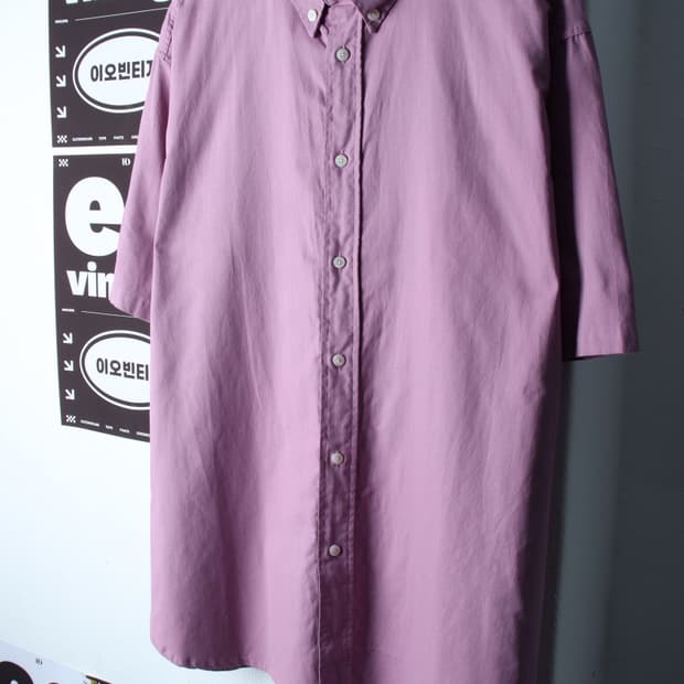 (L-XL) 브이투 반팔 카라 티셔츠 셔츠 남방 퍼플 무지-H34283