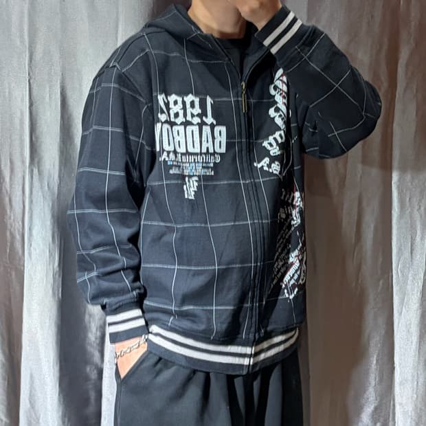 XL 베드보이 1982 펑크 프린팅 체크 후드집업