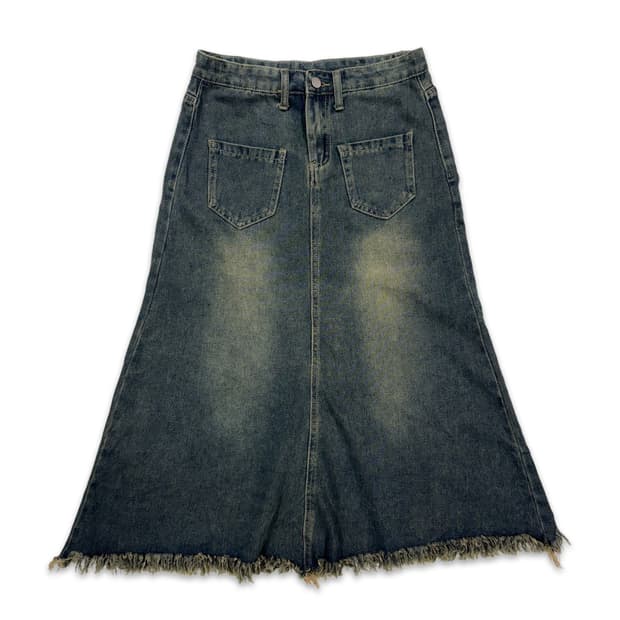 빈티지 워싱 데님 롱 스커트