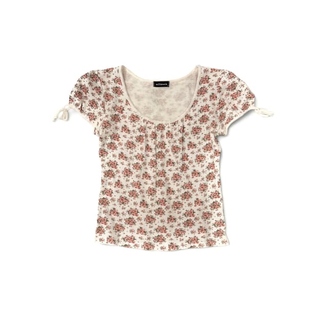 Puff Cap Flower Ribbon T-Shirt
