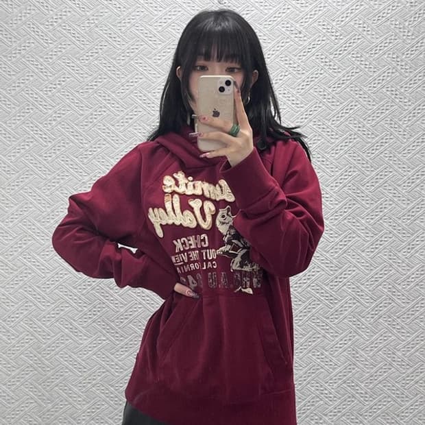 후아유 컨트리 레트로 빈티지 00's 버건디와인 후드티 XL C11921