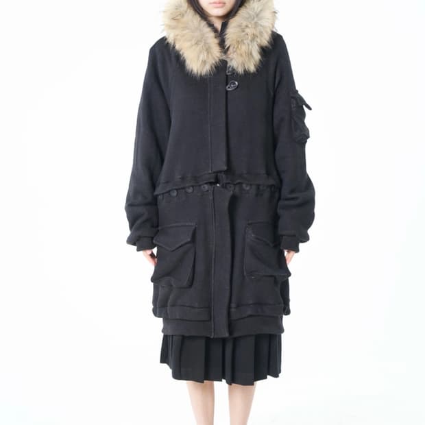오스하이 2way Fur Hood Zip Up Vintage Black