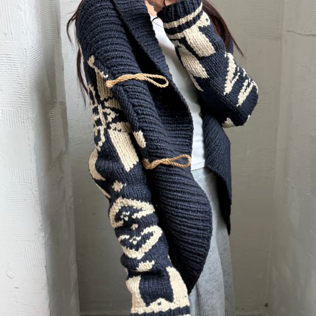 Polo 랄프로렌 울 캐시미어 나바호패턴 노르딕 더플버튼 숄 가디건