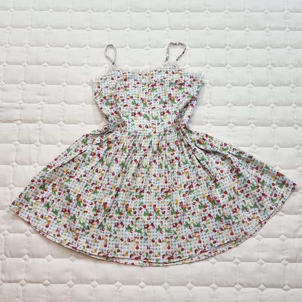 빈티지 딸기체리 체크 미니원피스