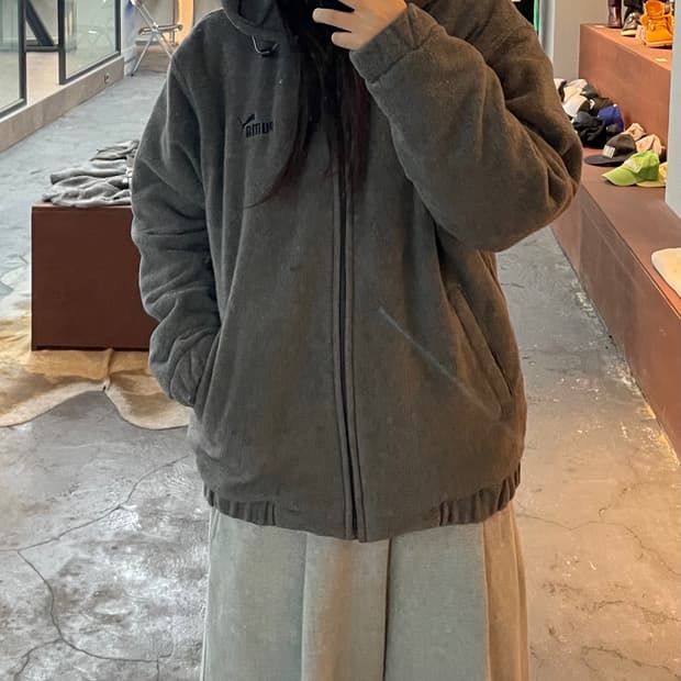 퓨마 빅로고 후리스 그레이 후드집업 H538
