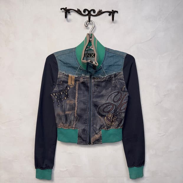 BNX vintage denim lettering crop jersey