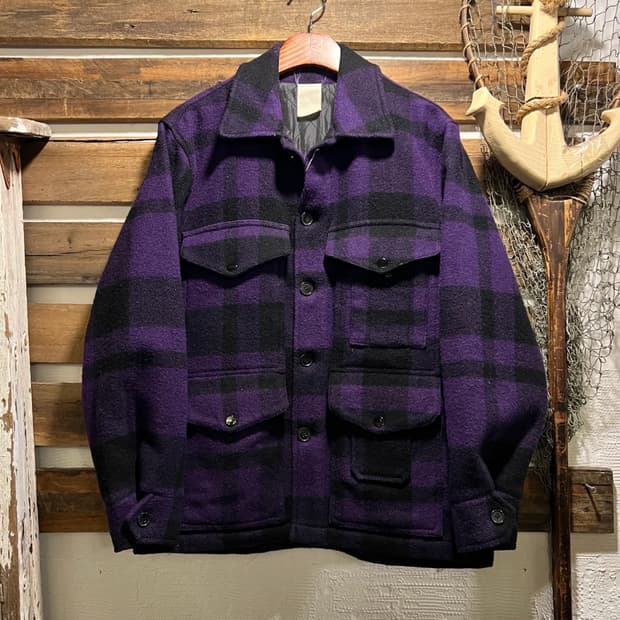 [M]JPN 빈티지 퍼플 타탄체크 울 헌팅 크루저 자켓
