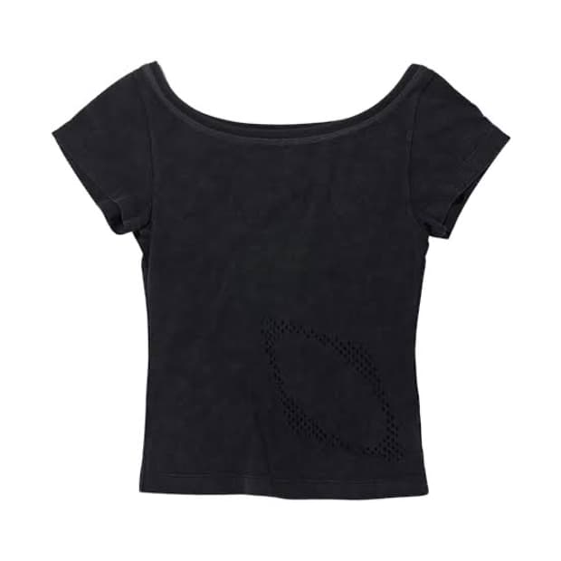 미스치프 블리치드 와이드 넥 티셔츠 워시드 블랙