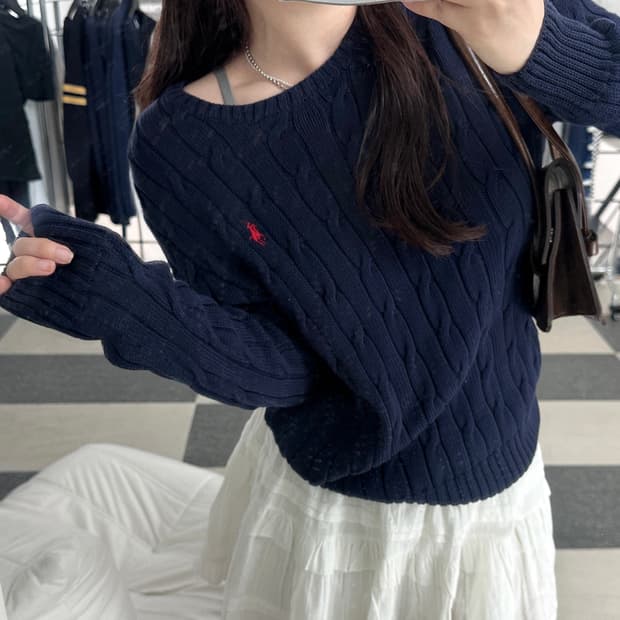 폴로 랄프로렌 네이비 피마코튼 케이블 니트