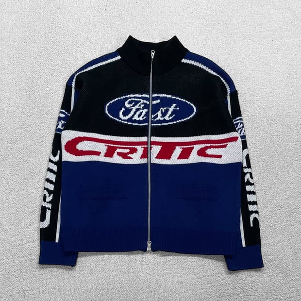 크리틱 레이싱 니트 집업 네이비