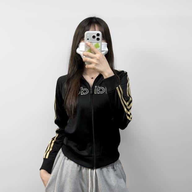 아디다스 글리터 큐빅 트랙탑 져지 블랙