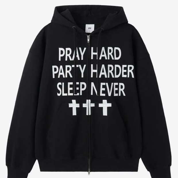 오와이 Pray hard hoodie zip up 후드집업