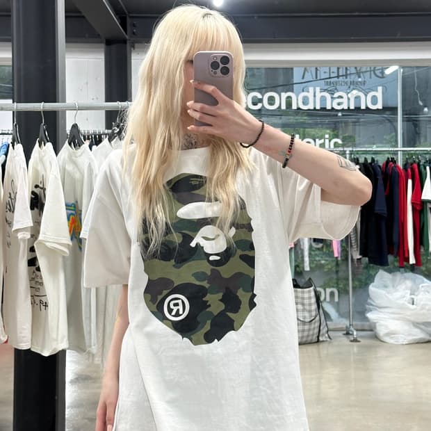 베이프 빅사루 헤드 카모 베이지 반팔 티셔츠